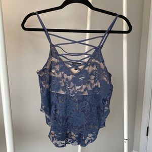 Express | Navy Blue Lace Detail Crop Tank To